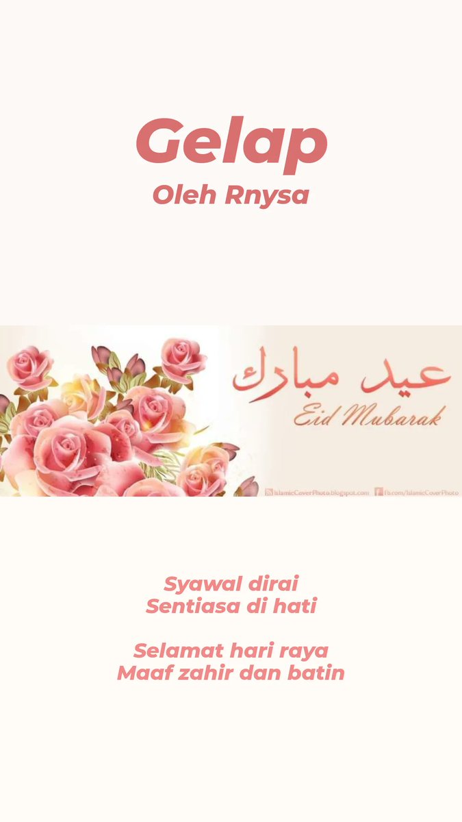 rnysa_anys's tweet photo. Gelap
Oleh Rnysa

Edisi Syawal 1445H

"Nanti kita salam raya, ya." Ucap Kaduk pada semua.

"Bukan ke kita dah salam raya lepas subuh tadi?" Pagi tadi sudah ada drama air mata.

"Salam duit raya sekali!" Sampuk Aisyah.

Baca entry penuh dalam blog Rnysa:
https://t.co/WqNP65qNiu https://t.co/LHPVl2EAHh