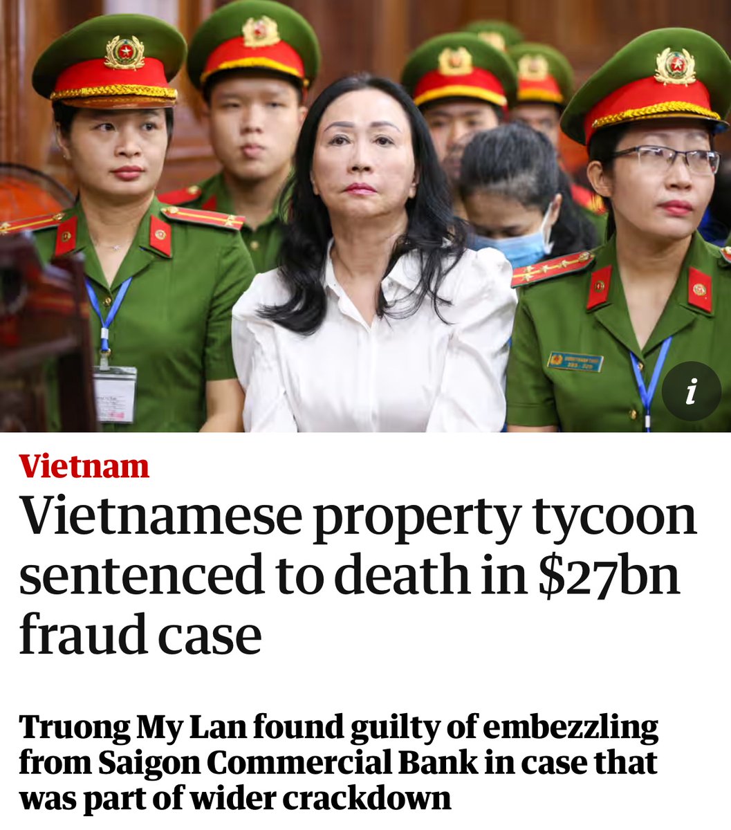 This case is wild: She stole $10.7% ($44bn) of Vietnam’s yearly GDP in total. According to prosecutors, over a period of three years, she ordered her driver to withdraw 108 trillion Vietnamese dong, more than $4bn in cash from the bank, and store it in her basement. That much…