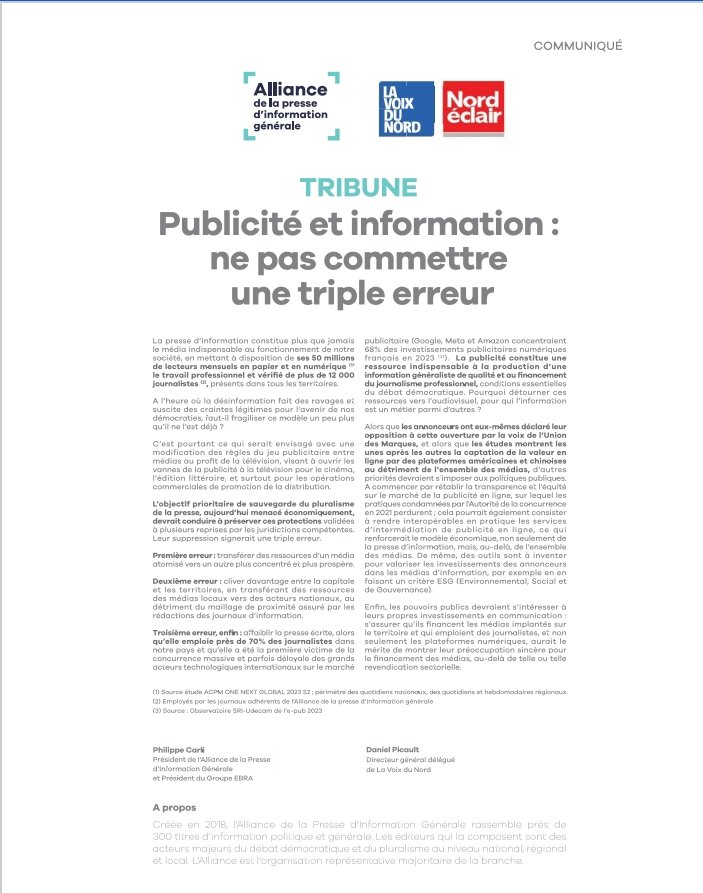 mauricedecroix's tweet image. "50 millions de lecteurs mensuels,  print et numériques, 12 000 journalistes...  la presse régionale s'inquiète du projet qui vise à ouvrir en grand les vannes de la publicité à la télévision. Une page d'explications dans toute la #PQR, #PHR @lavoixdunord @NordEclairWeb