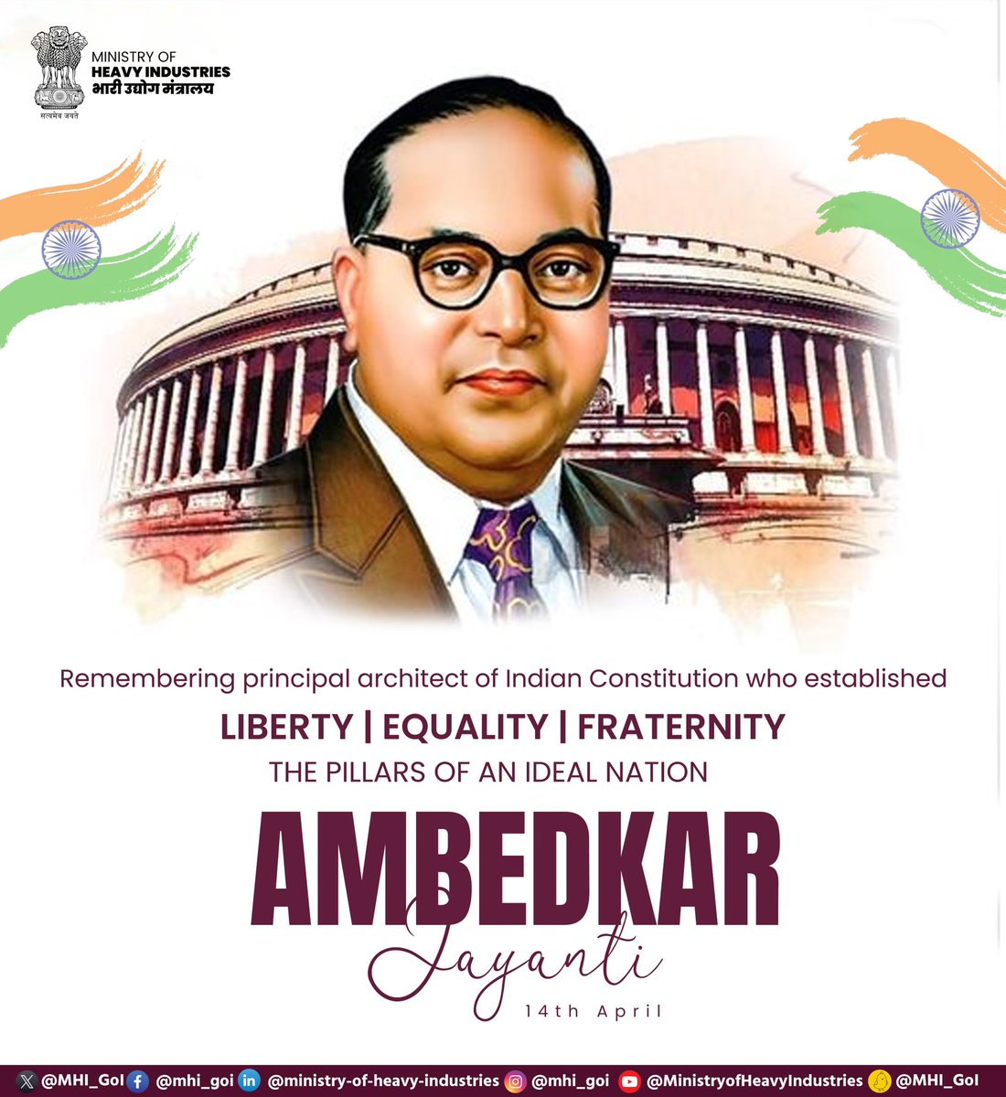 Remembering the visionary architect of our constitution, Dr. B R Ambedkar, on his birth anniversary. Let's uphold his legacy of social justice and equality for all. #AmbedkarJayanti #MHI