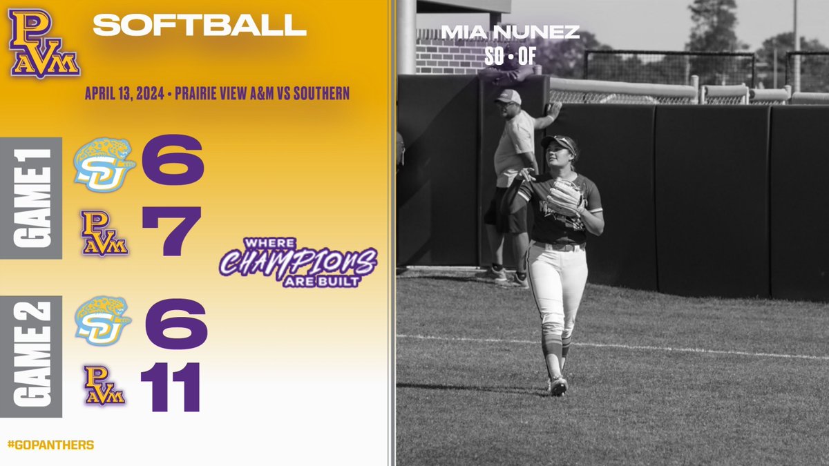 PVAMSBALL: The softball team gets the 🧹 🧹 🧹 over the Southern Jags. The team is set to return to the diamond on Tuesday, April 16 when they host the Incarnate Word Cardinals inside PVAMU Softball Complex. The first pitch is set for 2:00 pm. #WhereChampionsAreBuilt