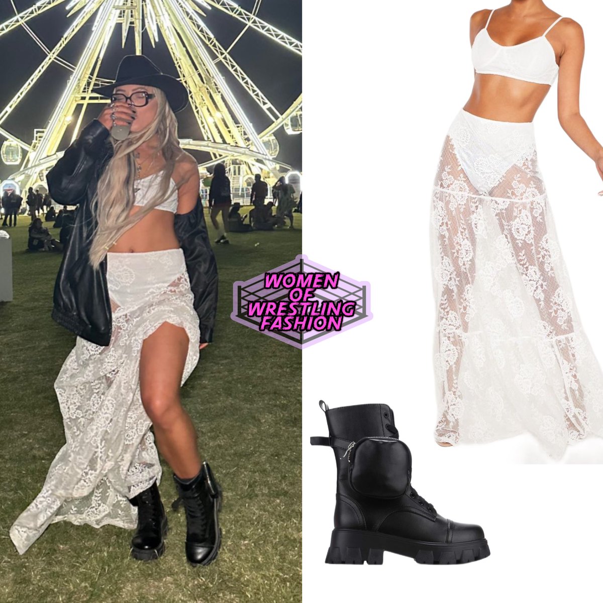 WmenWrstlinFash's tweet photo. .@YaOnlyLivvOnce wears the White Lace Skirt Set from @OfficialPLT (n/a) & Monalisa Boot in Black from #CapeRobbin ($79.90) https://t.co/bTQi04ED4k