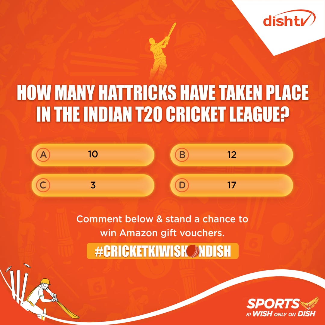 Confident in your cricket IQ? Take on this challenge and see where you stand! Don’t forget to follow these rules: 👇🏻 - Follow @DishTV on Facebook, Instagram & Twitter. - Use #CricketKiWishOnDish with your answers and tag 3 friends to participate. #DishTV #contestalert