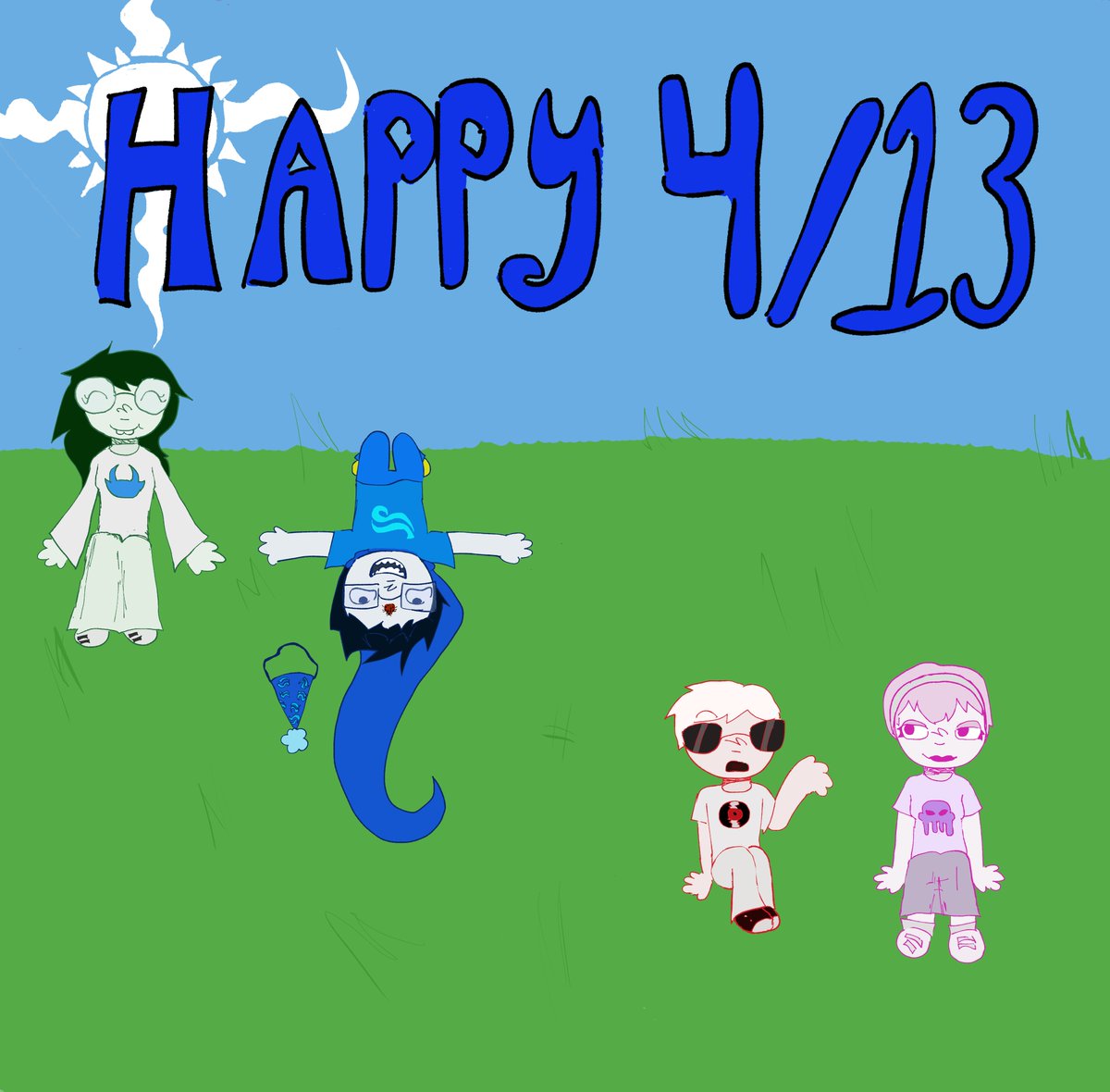 jadegnostics's tweet photo. i finished this 14 minutes before 4/14. HAPPY BDAY EGBERT #homestuck #hsart #homestuckfanart #johnegbert ignore how bad dave looks https://t.co/KMTqRLkqQS