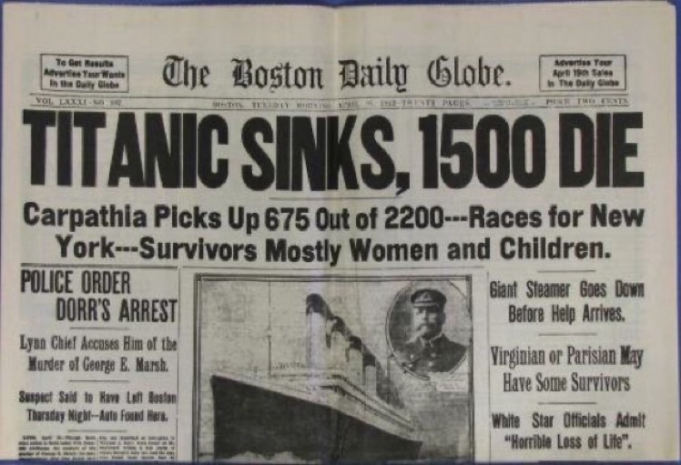 14 April 1912. 11:40 PM. The luxury liner RMS Titanic hit an iceberg at almost full speed. 2-and-a-half hours later, it sank to the bottom of the Atlantic, with the loss of 1,517 men, women and children. The Captain Edward Smith went down with his ship.