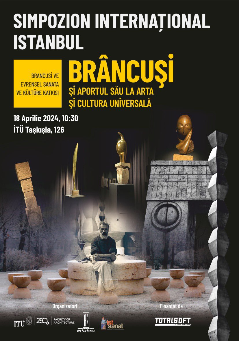 affrotr's tweet photo. Ziua Mondiala a Artei este celebrata cu un Simpozion Internațional “Brâncuși” la Istanbul. Facultatea de Arhitectura a Universității Tehnice Istanbul va găzdui profesori, curatori, istorici și critici de artă pentru a dezbate operele de artă ale lui Brâncuși. https://t.co/AY3zVUo7y0