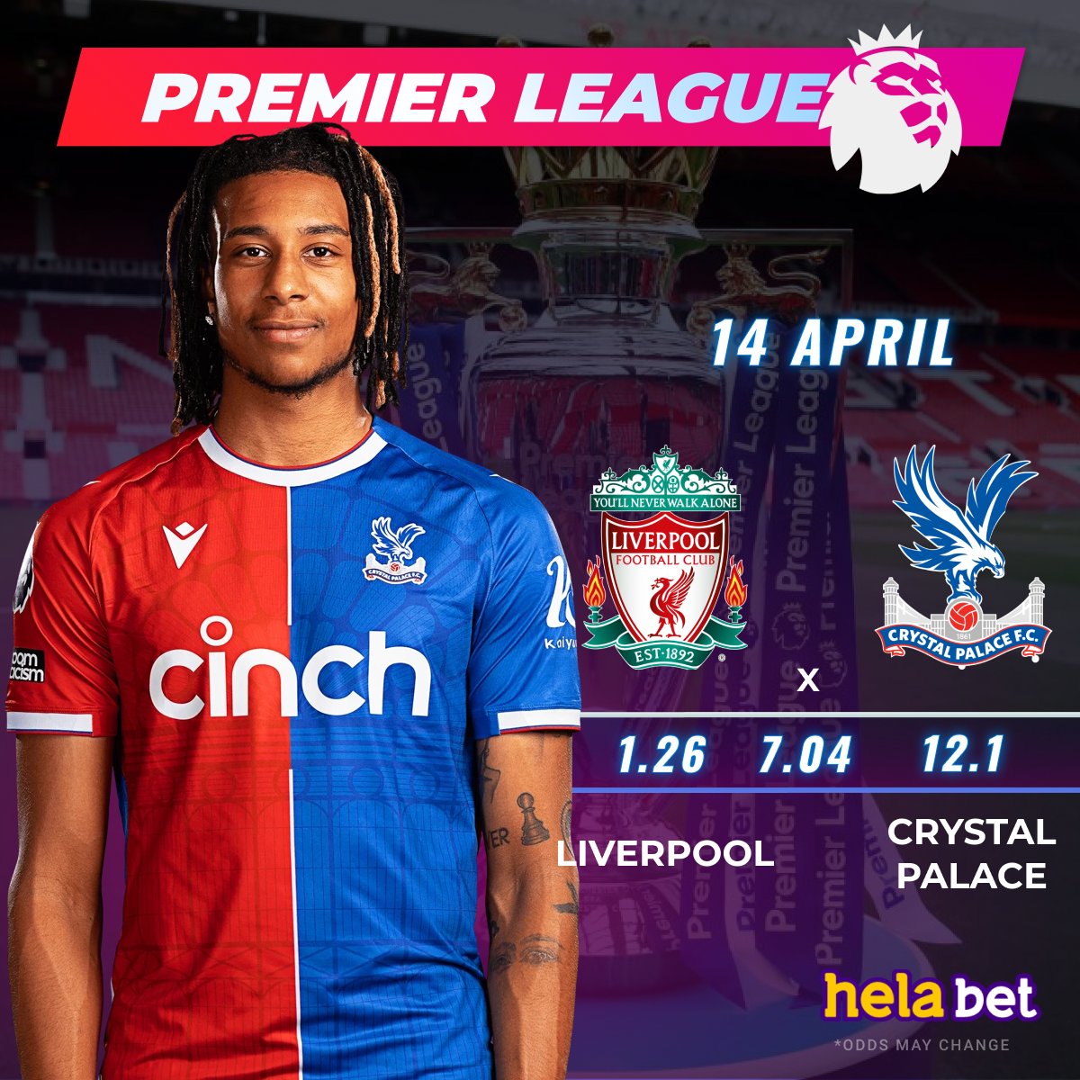 🦁 Premier League 🦁 ⚽ #Liverpool VS #Cristal Palace 👉 Best odds on the match in #helabet 👉 cutt.ly/UwY8h1uG #epl #premierleague #betting #football