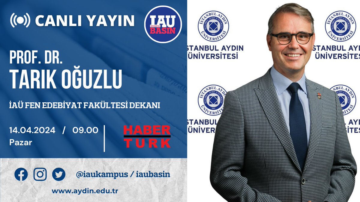 IAUPress's tweet photo. 📺 Fen Edebiyat Fakültesi Dekanımız Prof. Dr. Tarık Oğuzlu, dış politika gündemi üzerine değerlendirmelerde bulunacak. 
   
İzlemek için 📷 https://t.co/DbRXi7JSml

@drmaydin

@IAUKampus

@TarikOguzlu

@fef_iau

@HaberturkTV https://t.co/TiX8XdFRFH