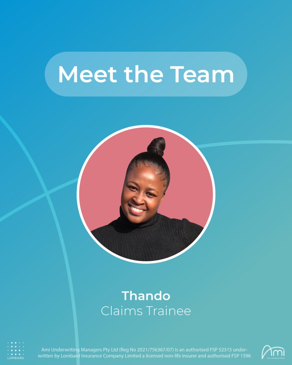 AmiInsure's tweet photo. Welcome to the team, Thando!
🔹 Her superpower? Multitasking. (Work, cook, love, pray, self-motivate – all in a day!)
🔹 If she could have dinner with anyone - she'd choose her dad, an inspiration who went back to school at 47!
#TeamAmi #YourInsuranceFriend #TheAmiDifference https://t.co/XSav8HM5wO