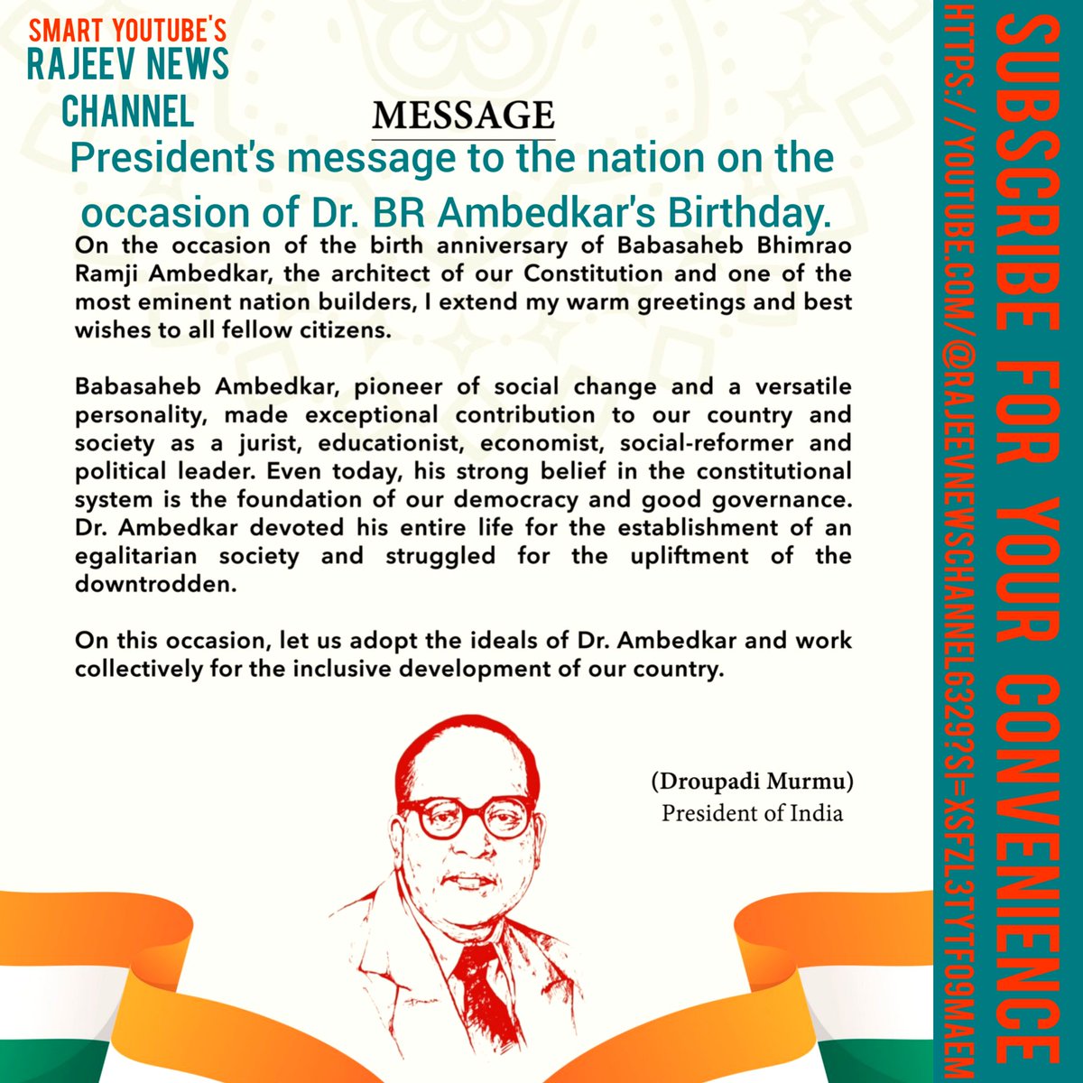 rajdav786's tweet photo. 🌟 President's Message on Dr. B R Ambedkar's Birthday 🌟
#PresidentMessage #AmbedkarJayanti #BRAmbedkar #SocialJustice #Equality #Empowerment #AmbedkarJayanti #BRAmbedkarJayanti #DrAmbedkar #Equality #Inspiration #JaiBhim
Courtesy - Govt of India or something else! https://t.co/4k8aYXky0D