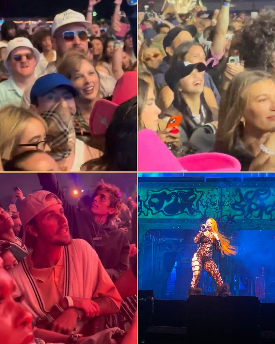 #LISA, Justin & Hailey Bieber, Taylor Swift, Sabrina Carpenter, Travis Kelce and Barry Keoghan watching Ice Spice perform at #Coachella.