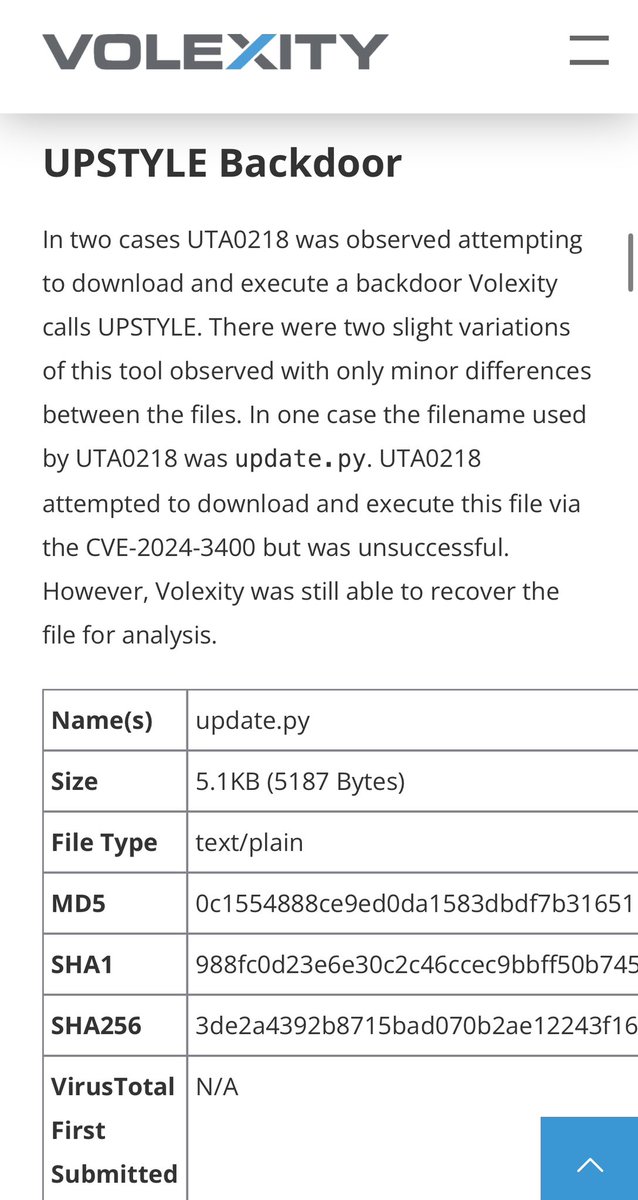 cyb3rops's tweet image. It’s Sunday 07:03 am and I decided to read @Volexity‘s article on UTA0218‘s post exploitation activity (PaloAlto CVE-2024-3400). 
I saw that a generic rule of mine detected the new UPSTYLE backdoor when it was uploaded to VT yesterday (while no one else had detections for it) and…