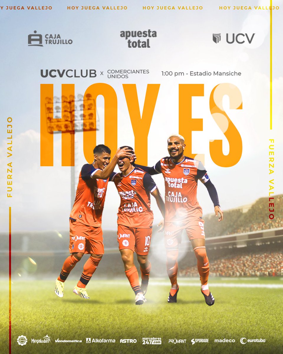 ¡HOY JUEGA EL POETA! 🧡 🆚 @comerciantes_unidoscutervo ⌚️1:00 P:M 🏆 @liga1teapuesto #FuerzaVallejo #UnSoloCorazón #VallejoEsTrujillo