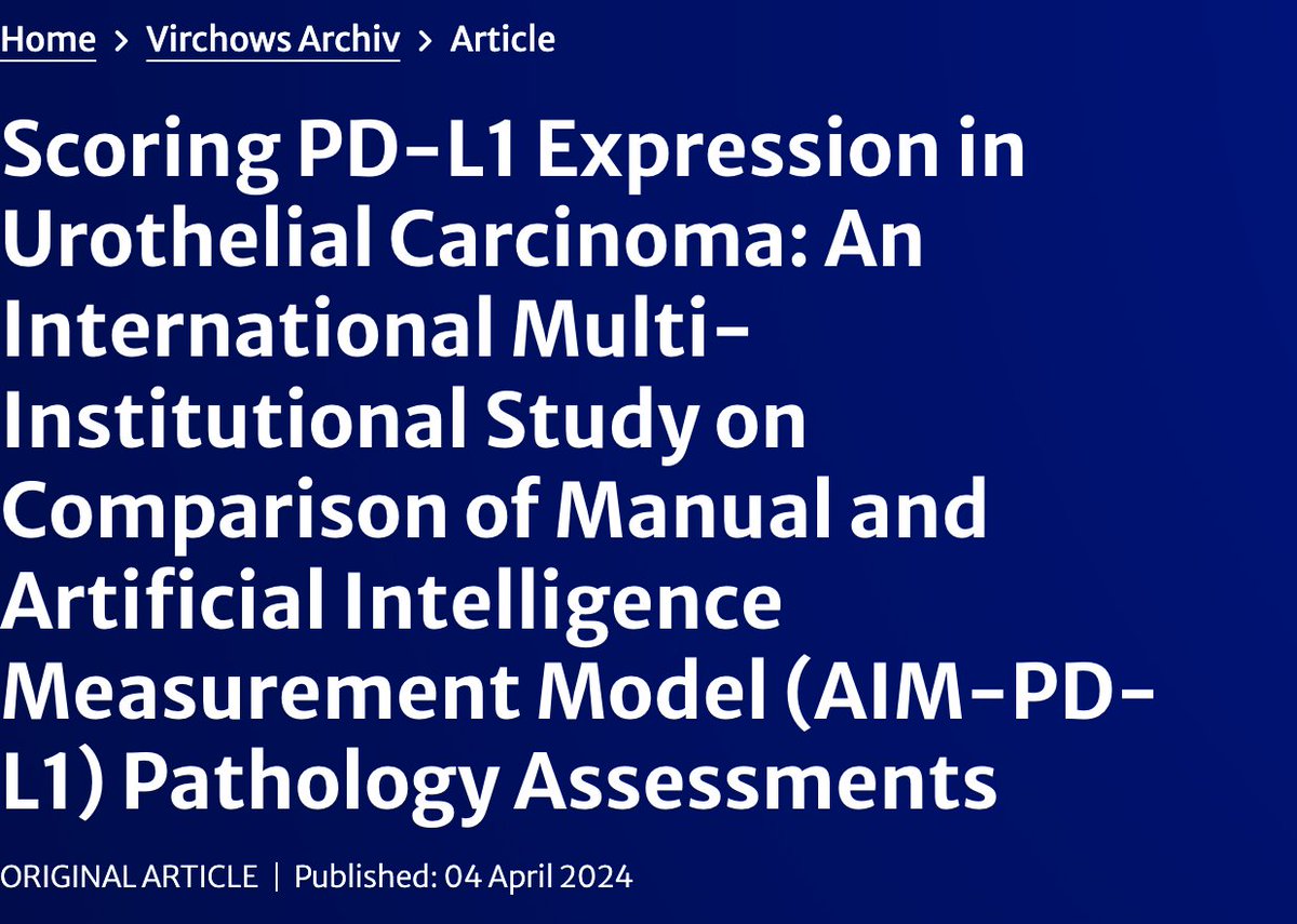 ⚡️ AI shows promise in PD-L1 scoring for urothelial carcinoma with comparable results to experts. ✅ 20-30% positivity, higher variability with 22C3 assay. #BladderCancer link.springer.com/article/10.100…