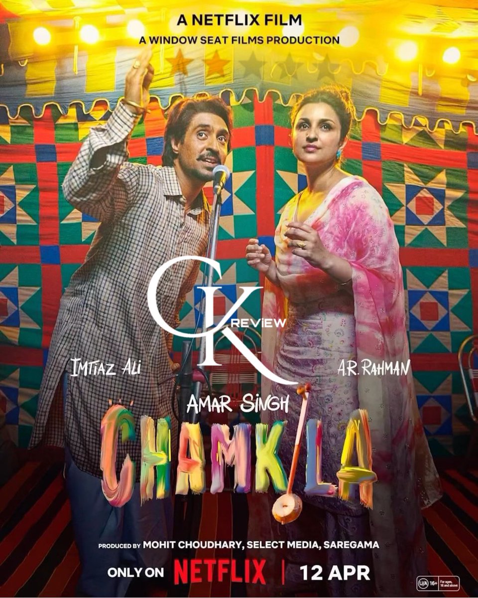 #AmarSinghChamkila (Hindi|2024) - NETFLIX. Biopic of Punjabi Singer ASC. Diljit’s getup & perf superb. Parineeti supports well. Gud work frm ARR. Idea to show real-life footage along with d scenes is gud. Too many song sequences, felt repetetive. Narrtn gives DOCUMENTARY feel!
