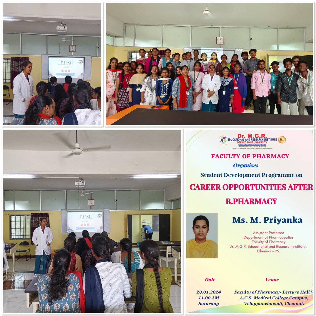 Mgr_Pharma's tweet photo. #DrMGRERI ,Faculty of Pharmacy organized a student development program for Final year B.Pharm students on 20.1.24 at FOP Dr.MGRERI, on the topic "Career opportunities after Bachelor of Pharmacy"
#carrieropportunities #futurescope #Thanks_for_support
Follow us on X_ @Mgr_Pharma https://t.co/VXf5XRjIaE