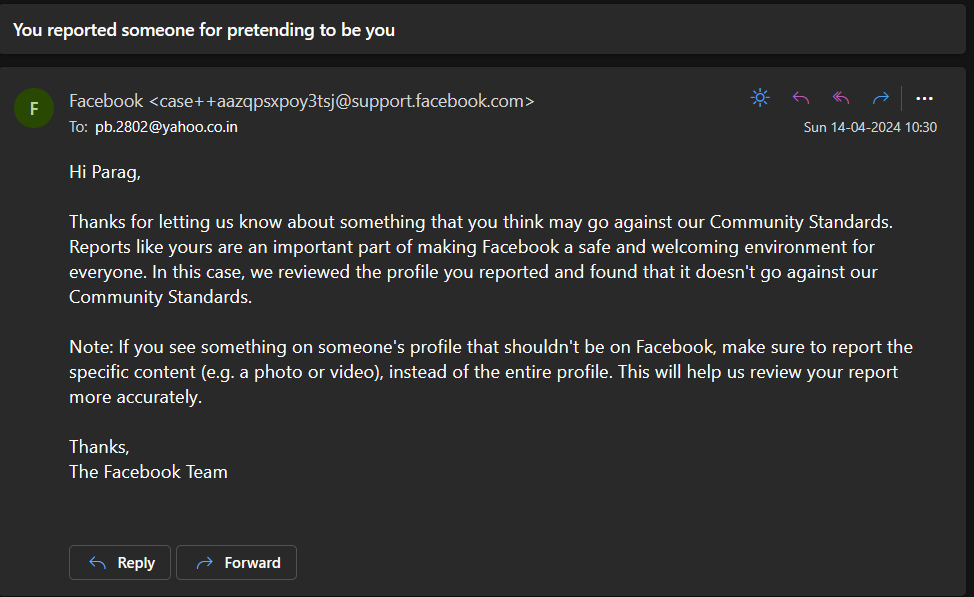 BiswasParag's tweet photo. And this is the response that I got when I reported the profile. https://t.co/7Nnw0FBgm8