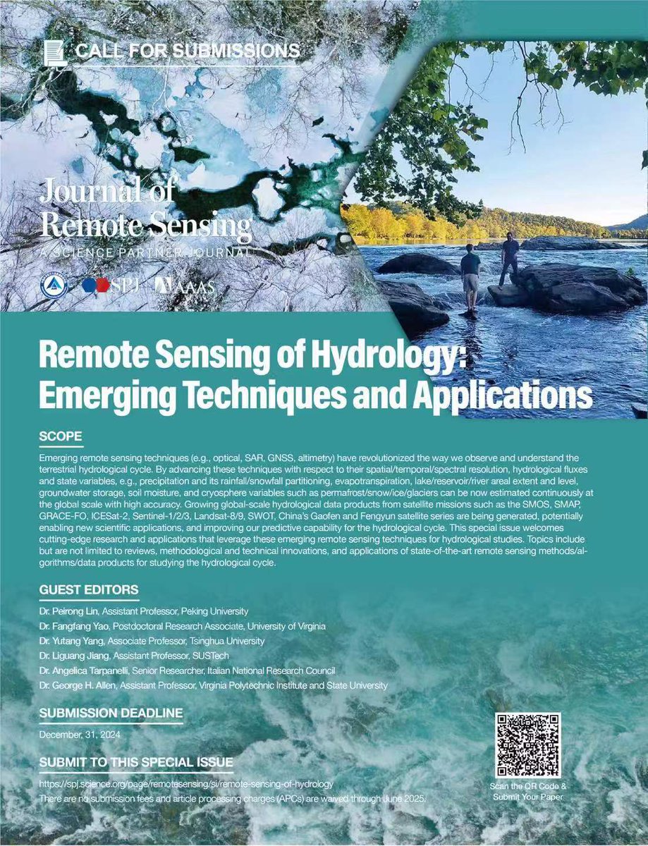JournalofRS's tweet image. 📢#CallforPaper
Special issue &quot;Remote Sensing of Hydrology: Emerging Techniques and Applications&quot;🌏
Submission Deadline: December 31, 2024
Read more about it here: spj.science.org/page/remotesen…