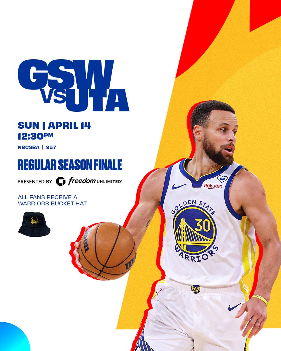 Regular season finale on #WarriorsGround 🏀 GSW vs. UTA 🕧 12:30pm PT 📺 @NBCSAuthentic 📻 @957thegame 📱 Warriors.com/app 🎟️ Warriors.com/tickets @Chase || #DubNation