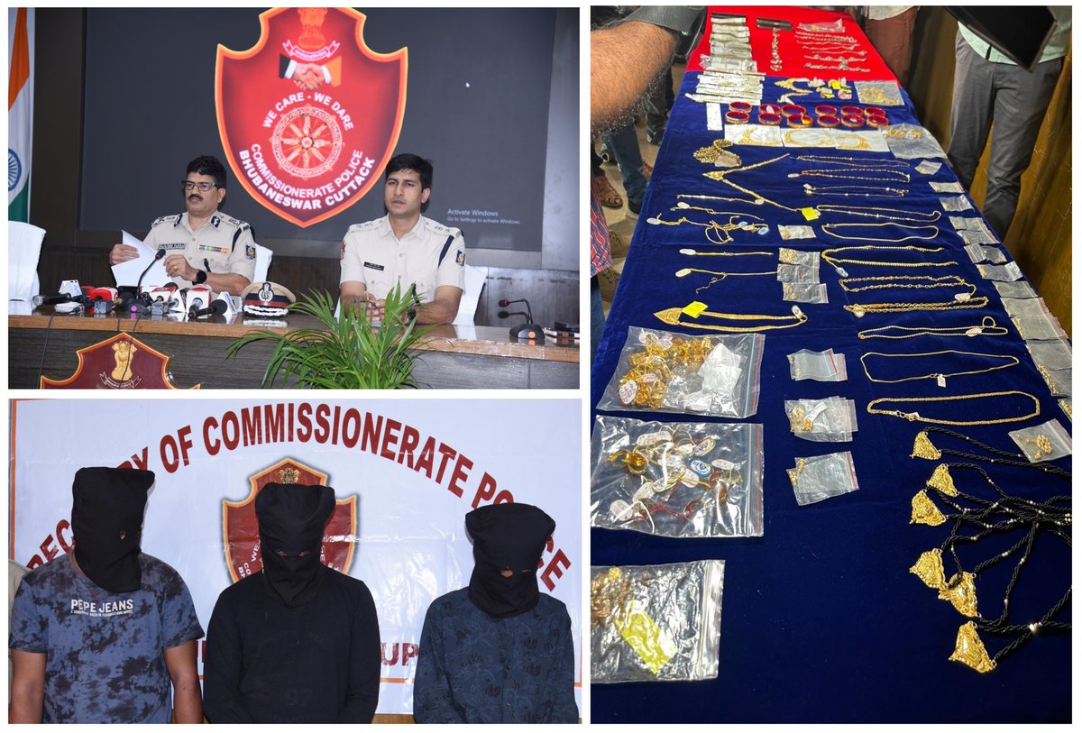 Bhubaneswar UPD successfully nabbed three members of a professional and habitual burglary gang and seized Gold, Silver Ornaments, Mobile Phones, House Breaking tools and Cash of Rs.3,25000/- from their exclusive possessions. #WeCareWeDare