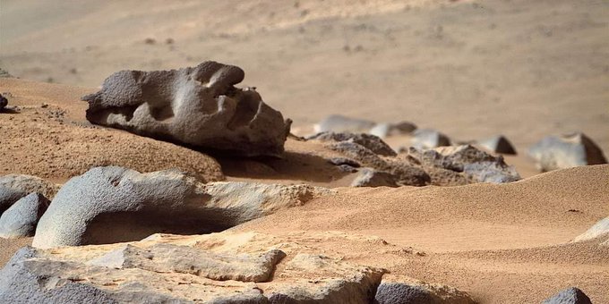 konstructivizm's tweet photo. Pareidolia - NASA's Mars Perseverance rover acquired this image using its Right Mastcam-Z camera on SOL 1117 - April 11, 2024 https://t.co/gF8bOszSib