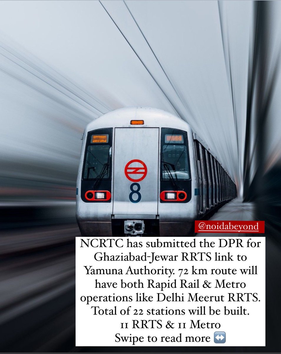 NoidaBeyond's tweet photo. Detailed Project Report for the Ghaziabad-Jewar RRTS link marks a significant step. The inclusion of interchange points, such as the one at Gaur Chowk with the Aqua Line, further enhances connectivity across different transit networks.
#noida #grenowest #greaternoidawest https://t.co/qb1wBRPlop