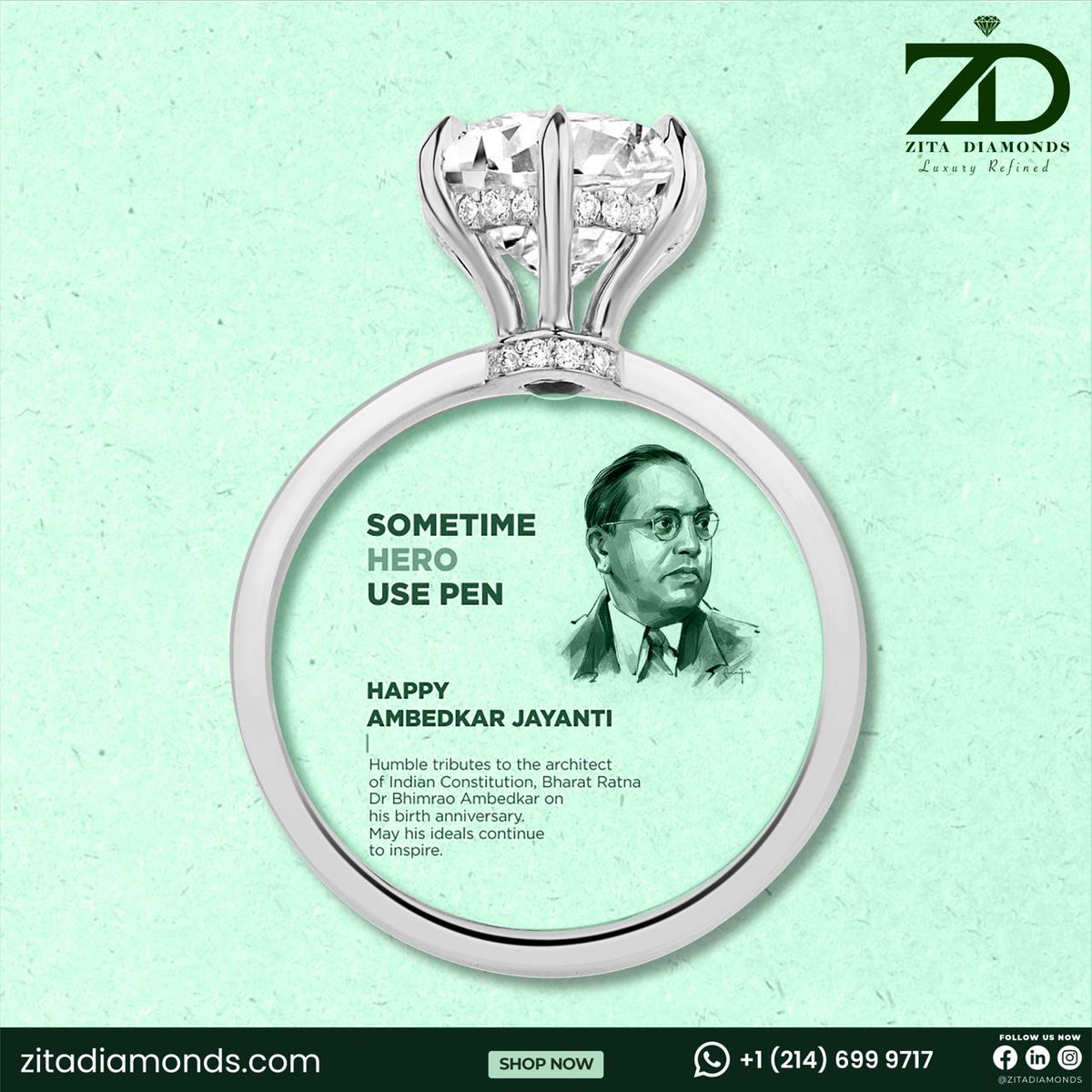 Happy Ambedkar Jayanti to all celebrating in India! 🎉 

Visit our shop at zitadiamonds.com

#LabGrownDiamonds #ZitaDiamonds #DiamondRings