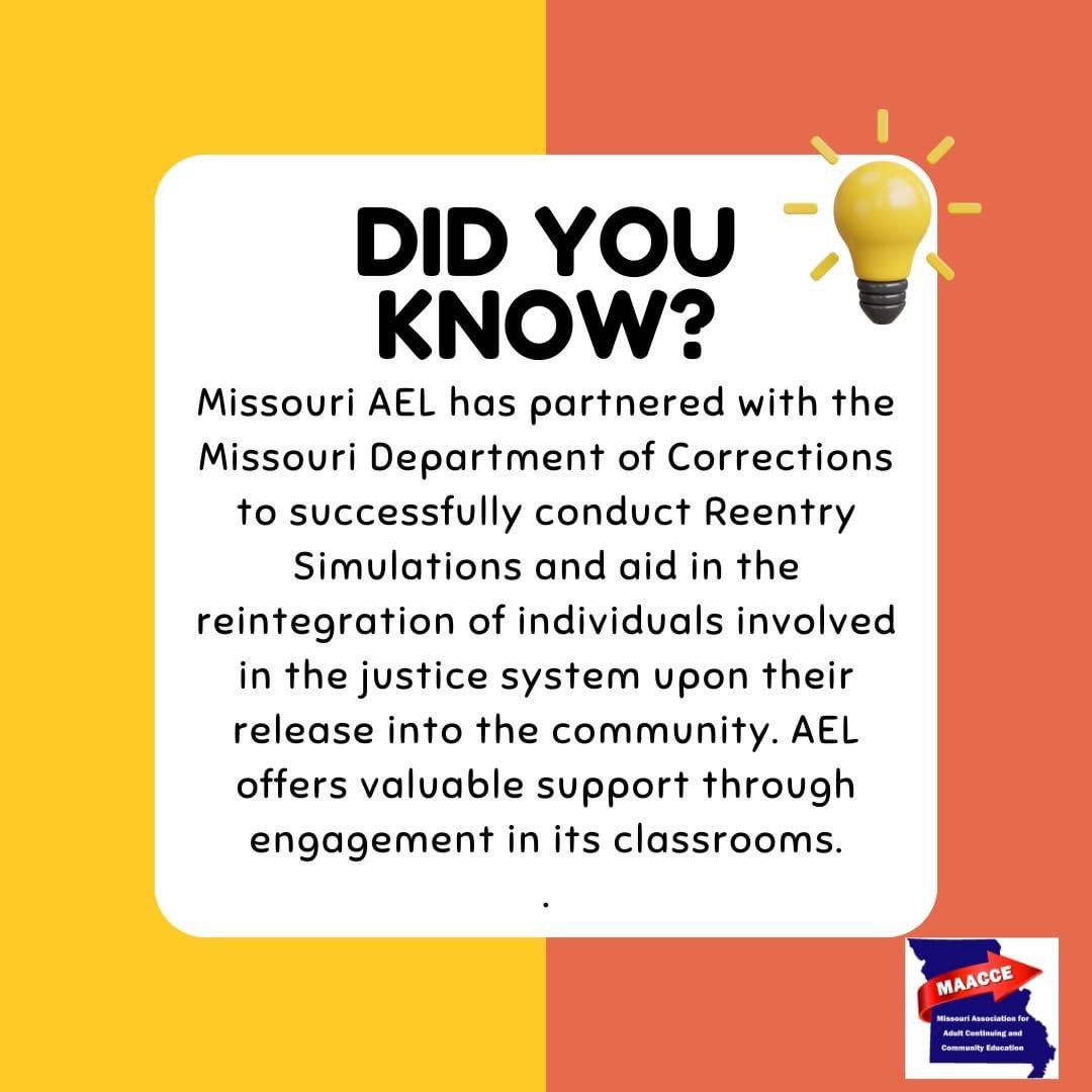 MAACCE works closely with the Missouri Department of Corrections! See below! #AdultEducation #MAACCE #EducateAndElevate