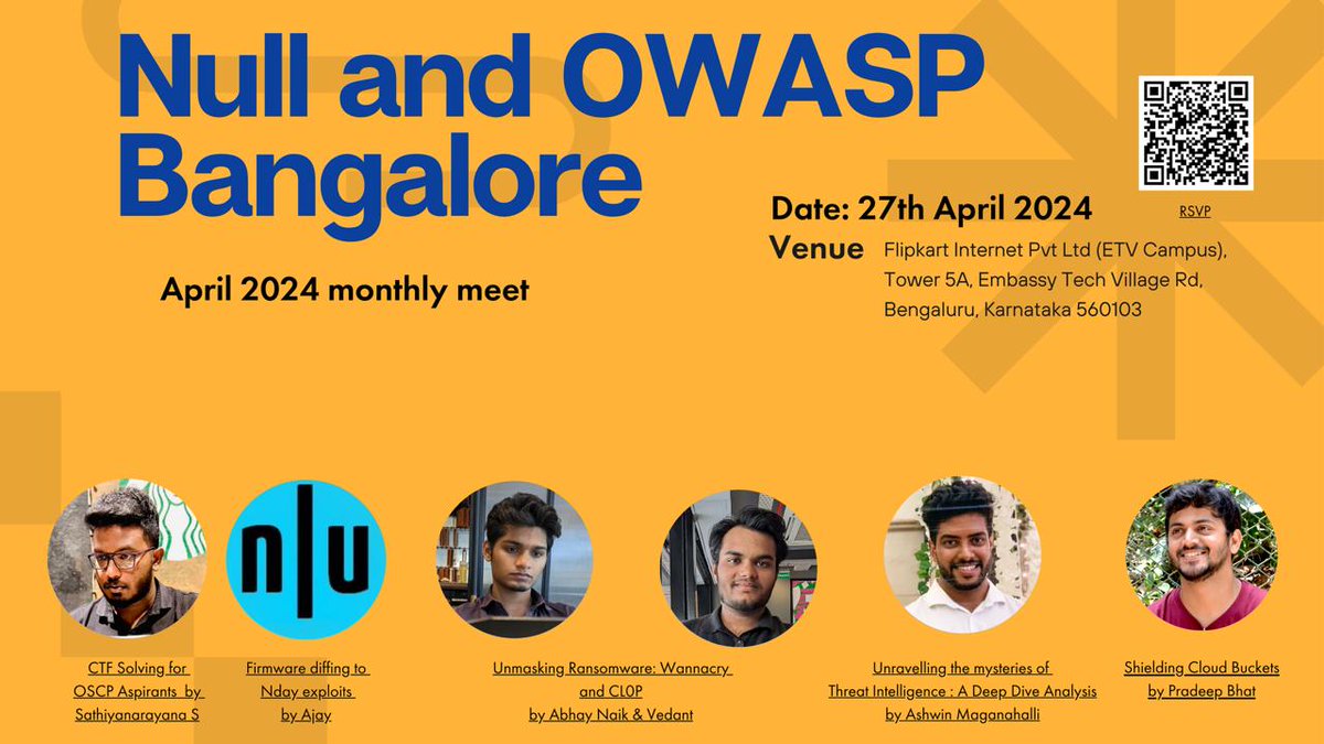 RSVP for the upcoming @Nullblr / @OWASPBangalore on 27th April at @Flipkart Bangalore Premises.