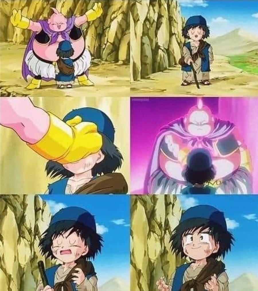 Majin buu curing the poor blind kid's eyesight is probably the most wholesome scene in all of Dragon Ball z