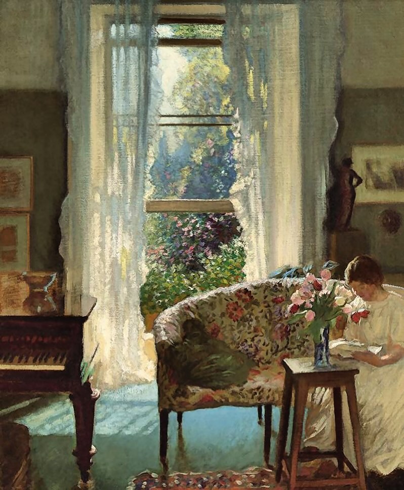 iyi pazarlar 🌸 Sir George Clausen (1852-1944), Interior, oil on canvas, 65 x 72 cm