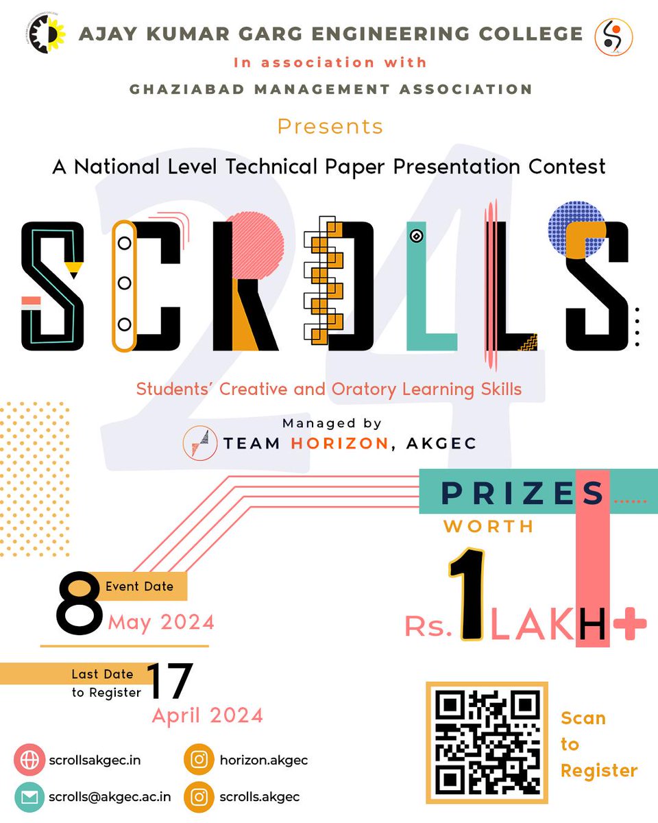 Team Horizon is thrilled to announce the upcoming national-level technical paper writing cum presentation event, SCROLLS, scheduled for May 8th, 2024.  #AKGEC #TeamWork #horizon #nationallevel #technicalpaper #events2024 #BestEngineeringCollege #gma #scroll #collaboration