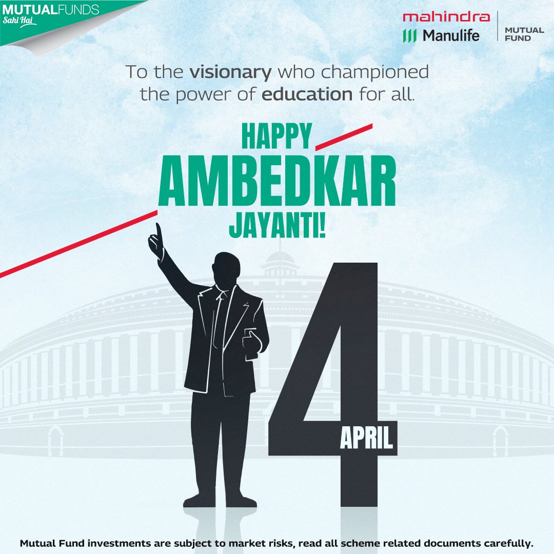 To the architect of our Constitution whose vision showed us education's true worth. Mahindra Manulife Mutual Fund wishes everyone a Happy Ambedkar Jayanti! #MahindraManulifeMF #AmbedkarJayanti #AmbedkarJayanit2024 #MutualFunds #MutualFundsSahiHai #SwitchtoMahindraManulifeMF