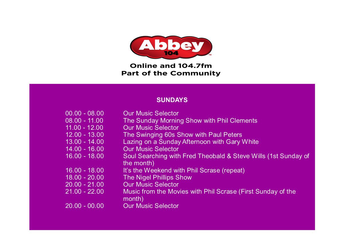 The programme schedule for Sunday the 14th of April.