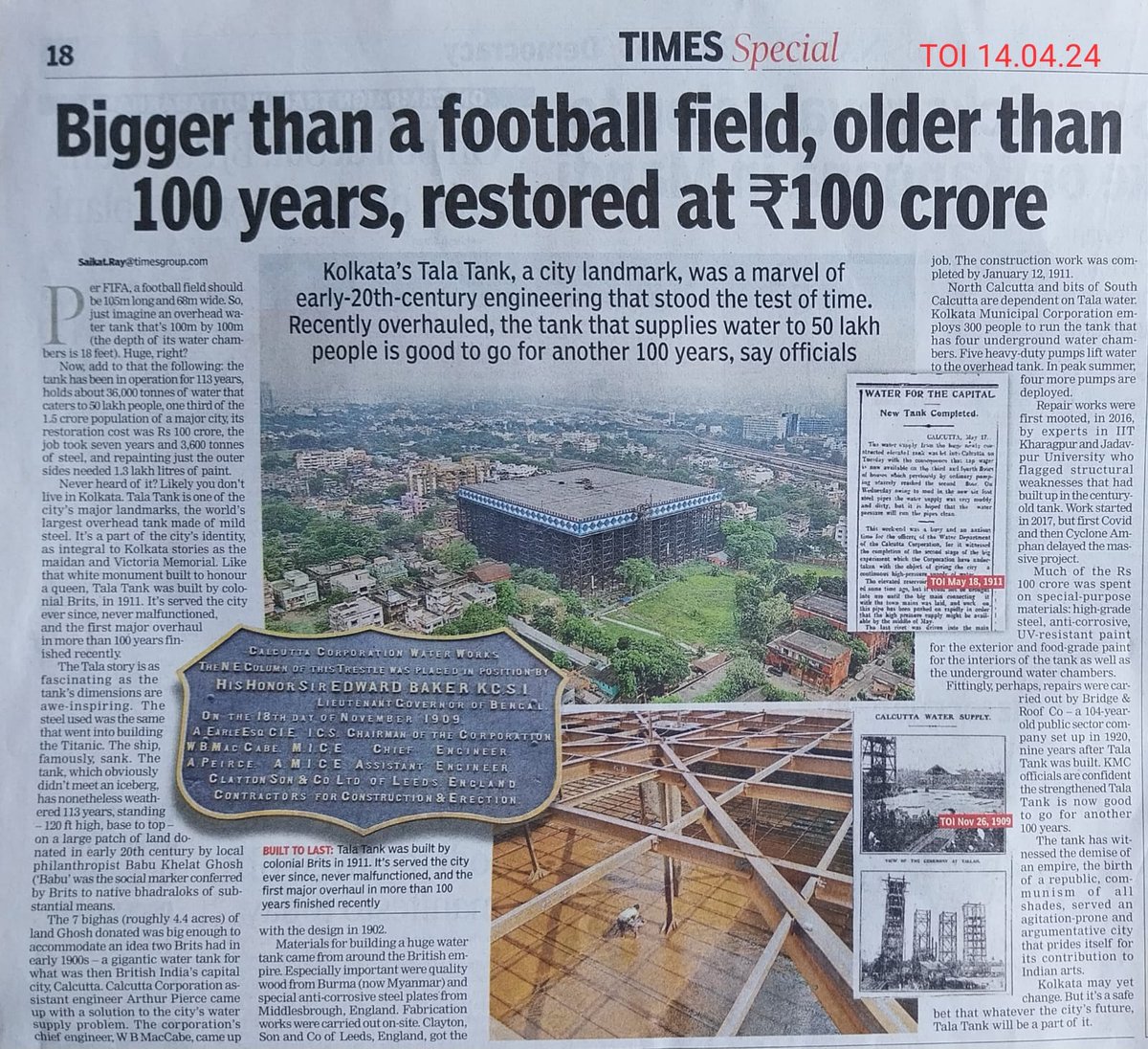 100 year old water reservoir restored for Rs 100 Crores (without building any alternate tank) Kolkata is blessed. They neither have a BMC, nor an IIT-B