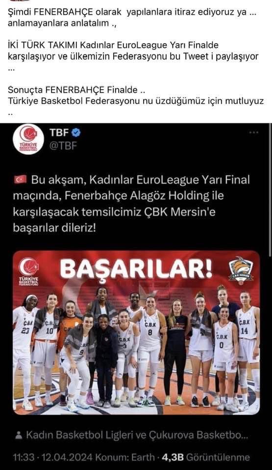 Türkiye Basketbol Federasyonu önce üstteki tviti atıyor sonra özür diliyor. FETÖ Türk Sporundan ve siyasetinden silinmemiştir maalesef… Şu tivit bile bunun açık göstergesidir…