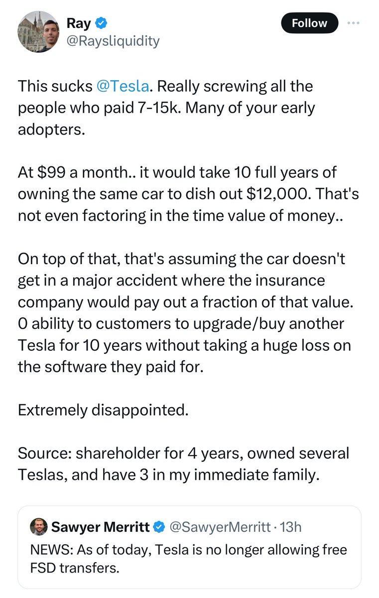 AnchorInvestor's tweet photo. Tesla’s first customers were the most loyal brand ambassadors. Continuously musking them big time over and over again will turn out to be a gigantic mistake. $TSLA https://t.co/9mgUUq4i1r
