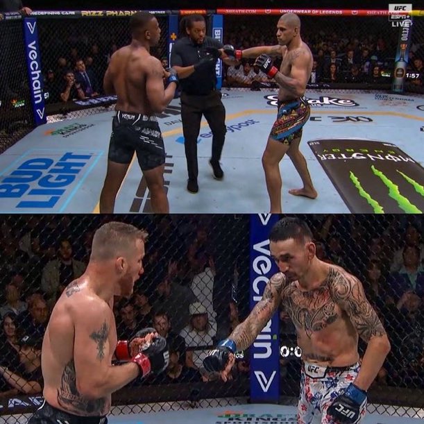 🚨🚨🚨🚨🚨🚨🚨

- لحظتين من اعظم لحظات هذه الرياضة :

• اشارة بيريرا للحكم بالابتعاد 

• اشارة ماكس لـ غيتشي بالاقتراب

أيقونية ورب العباد 🔥🔥🔥🔥🔥

#UFC300