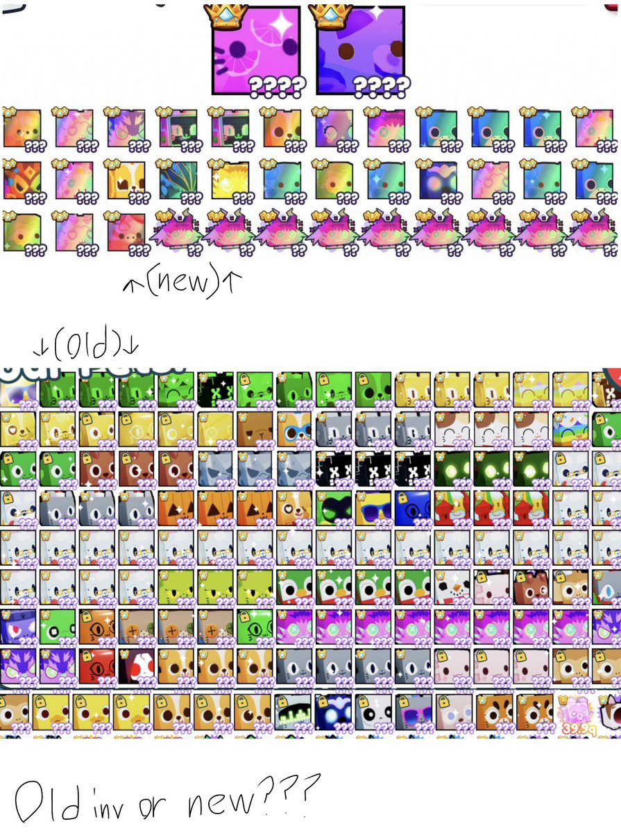 WildcatTalks's tweet photo. Looking back on this I kinda miss having a bunch of huges, should I break down my rare RBs for huges? #ps99 #trading #tradehelp #petsimulator99 https://t.co/aY3uVJHKeI