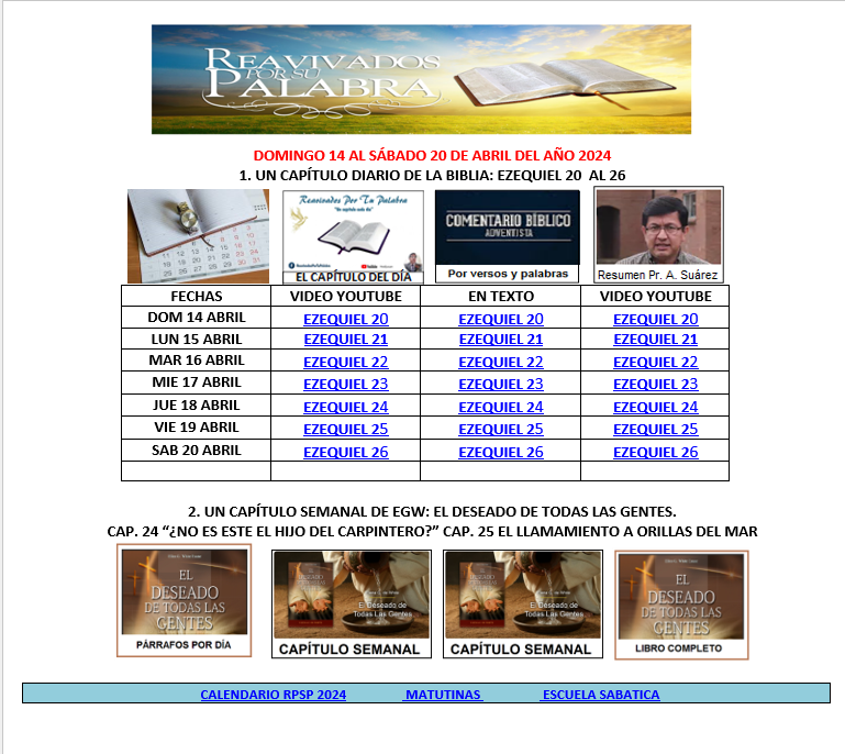 samuelroncal's tweet photo. #RPSP 14 al 20 de abril  2024. Un capítulo diario de la Biblia. Un capítulo semanal de EGW https://t.co/RDTg72w8UW https://t.co/QUOplgJ4Um