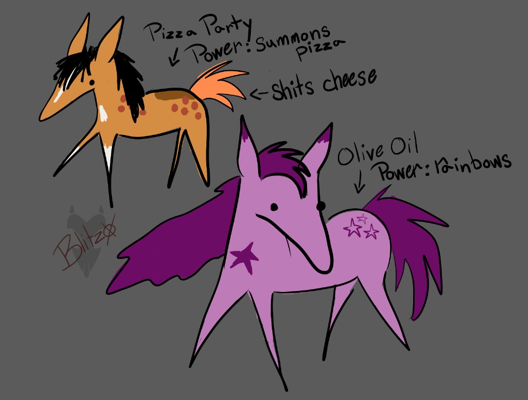 qualityytime's tweet photo. loonie  sed i shuld get a soshal life ,  so here i am :^)
first ordr of bizznis is horse ocs !! 
pizza party was  a colabritive effert w a frend ! #horsees #horseocs #horsesarecool 

--------

#Blitzo #HelluvaBoss https://t.co/wLwO13G6Z3
