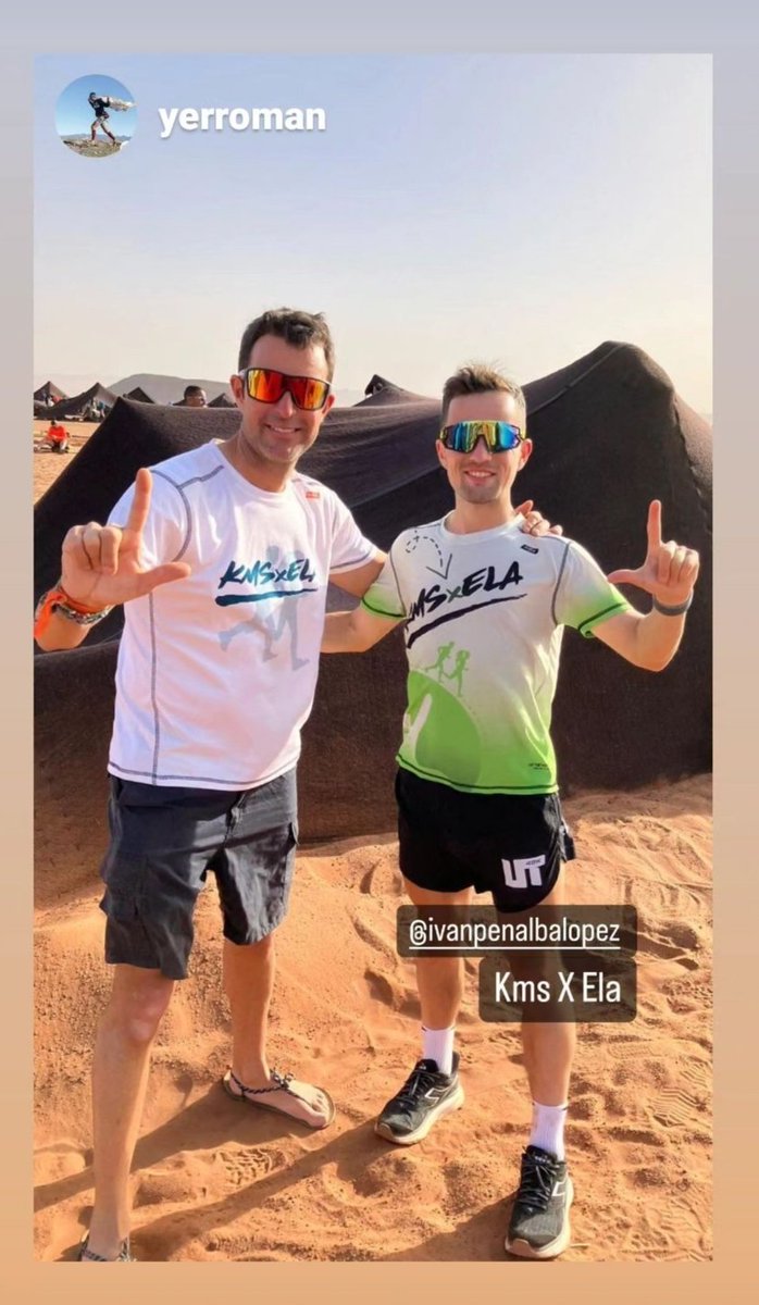 Hoy @Yerroman y @Ivanpenalba88 comienzan a sumar #KMSxELA 💚 y #CreandoSonrisas 💙 por el desierto de 🇲🇦 @sandmarathon Vamos 💪💚