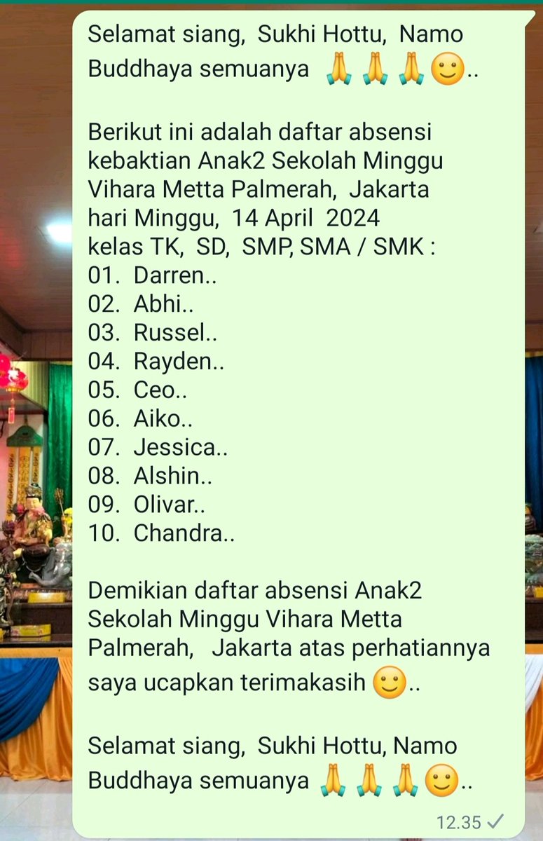 DeviMuliana14's tweet photo. Minggu, 14 April 2024 Aqu mendapatkan kesempatan berbuat baik untuk mengajar di Vihara Metta Palmerah, Jakarta 🙂😇.. https://t.co/TkFj5g7upH