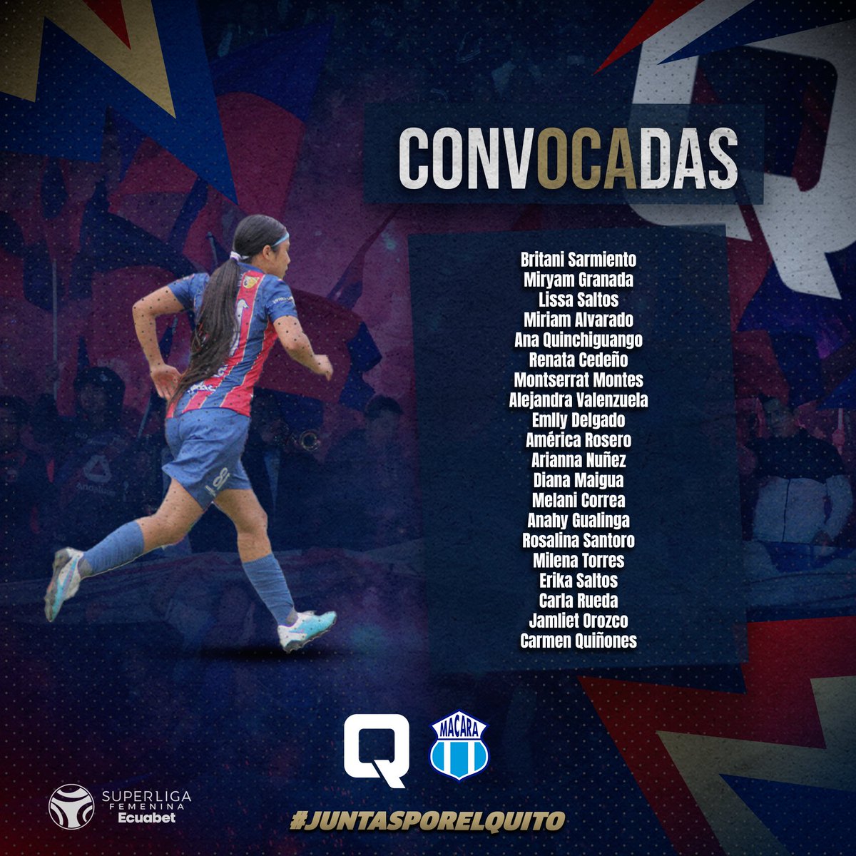 quitofc2's tweet photo. Convocadas para nuestro partido de hoy 🔵🔴

¡Vamos Quito! ❤️💙

➡️ @superligafef | #FECHA1

🆚 @Macara_Oficial 
🕣 11h30
🏟️ C. Ney Mancheno Velasco
🗓️ 14 de abril 

#JuntasPorElQuito #futbolfemenino #Fútbol #Ecuador #Quito https://t.co/YyFZq1DfBf