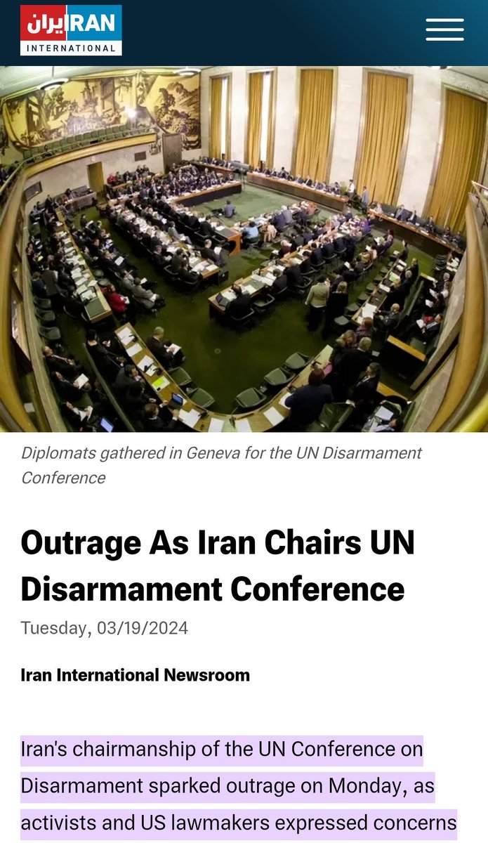 The Ayatollah regime in Tehran continues to hold the chairmanship of the UN Conference on disarmement at this very moment.

I think that summarizes the current state of the UN.