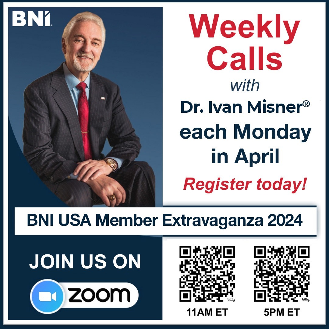 BNI USA Members: Win a Bahamas cruise with me!  
Join me LIVE tomorrow & learn about the 2024 BNI USA Member Extravaganza and how you can hang out with me on a cruise ship. Register: 11:00am ET: bit.ly/3VmxSu8   5:00pm ET: bit.ly/3IJwUAW