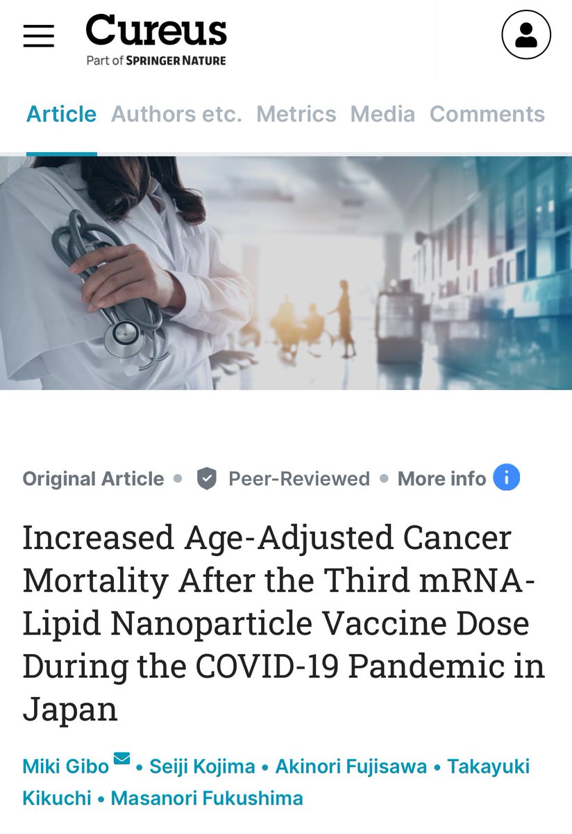 8/4/24 - Increased Age-Adjusted Cancer Mortality After the Third mRNA-Lipid Nanoparticle Vaccine Dose During the COVID-19 Pandemic in Japan. Resumé: toename van kanker niet a.g.v.  uitgestelde zorg maar door derde CV19 prik cureus.com/articles/19627…