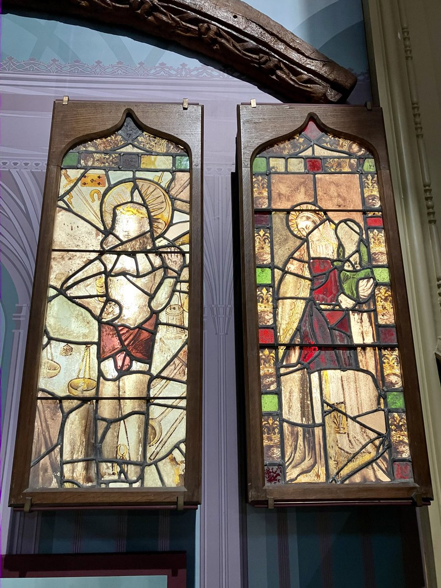 These panels are in display at @Cornwall_Museum on loan. They were saved from destruction by parishoners of St Neot Parish Church in 1650! #StainedGlassSunday