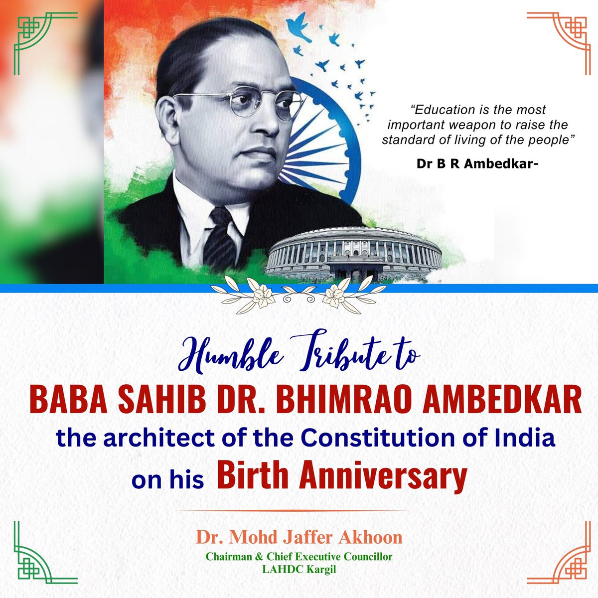 Tributes to Baba Sahib Dr. Bhim Rao Ambedkar on his Birth Anniversary. We all cherish his vision and plularity for providing us with the equal opportunities through the great Constitution of India. #AmbedkarJayanti2024 #Ambedkar