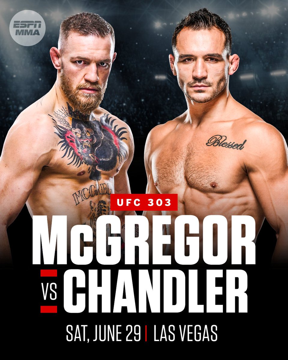 Conor McGregor will face Michael Chandler at UFC 303 on June 29 in Las Vegas, Dana White announced.